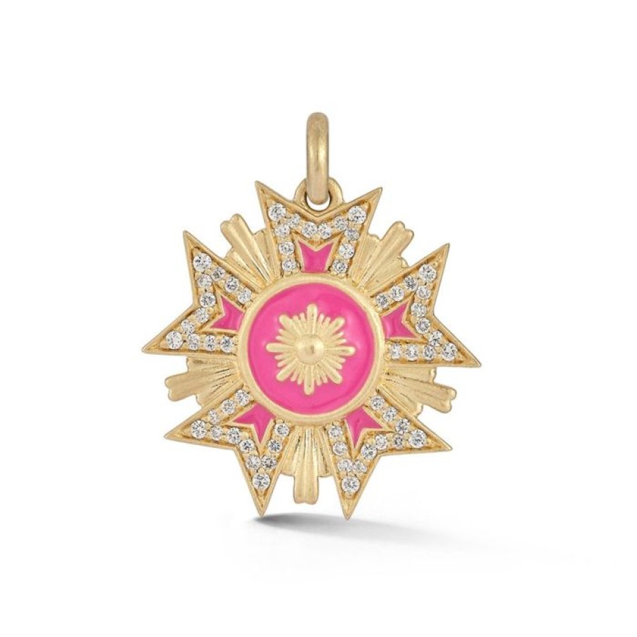 Jewelry STORROW | 14K Gold White Diamond & Hot Pink Enamel Florence Charm