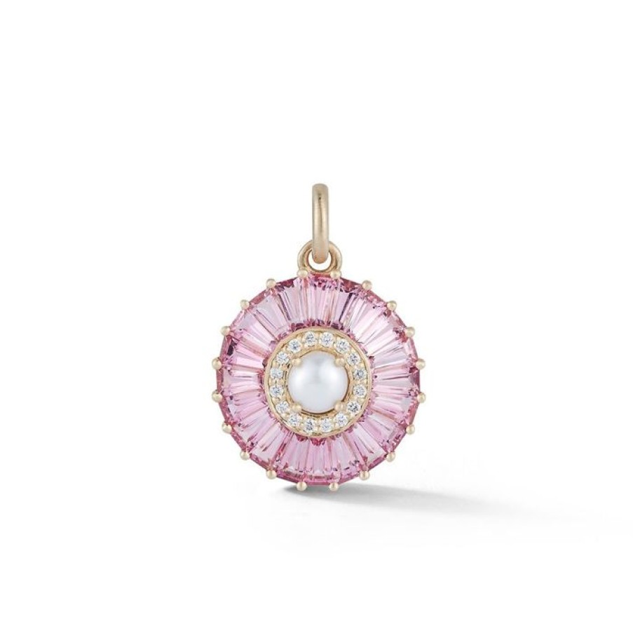 Jewelry STORROW | 14K Gold Pink Tourmaline Diamond & Pearl Emily Charm