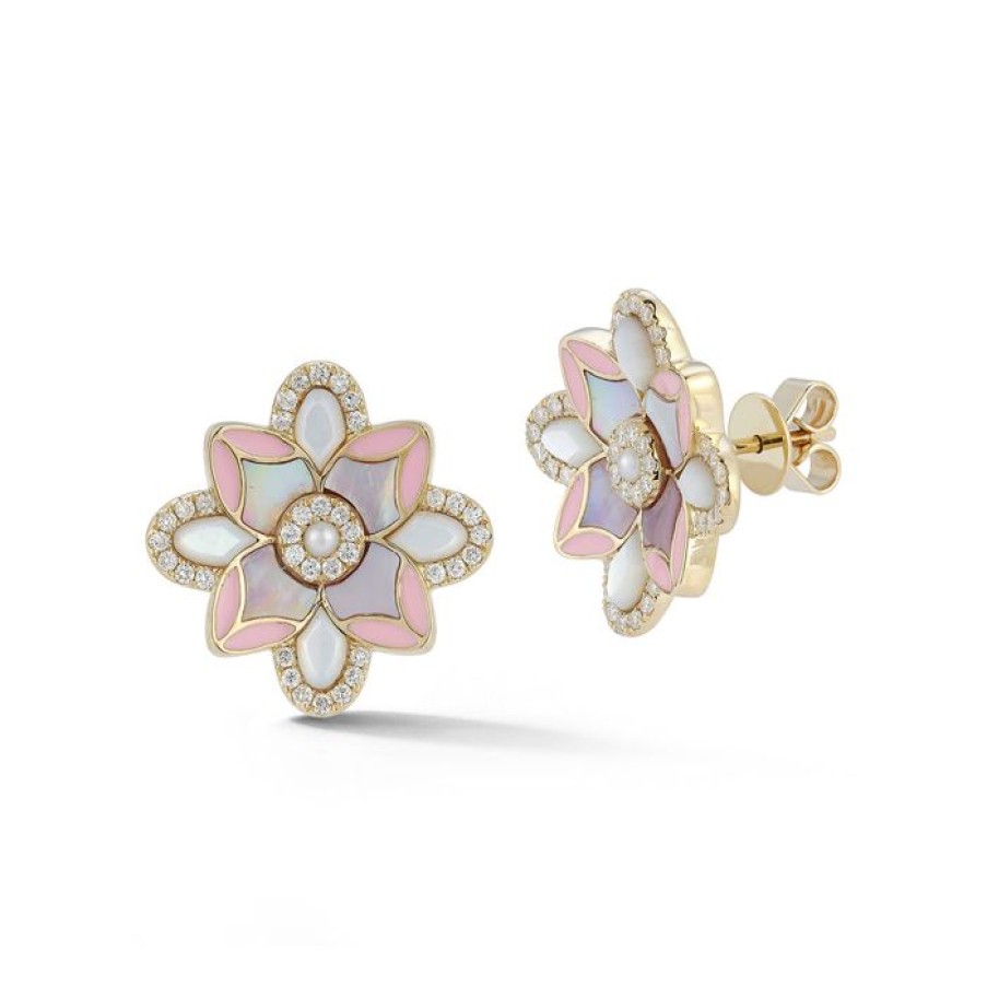 Jewelry STORROW | 14K Gold Violet Stud Mixed Stone & Enamel Earrings