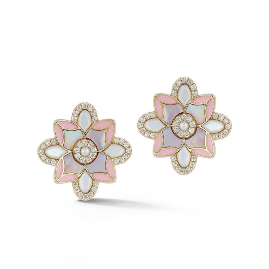 Jewelry STORROW | 14K Gold Violet Stud Mixed Stone & Enamel Earrings