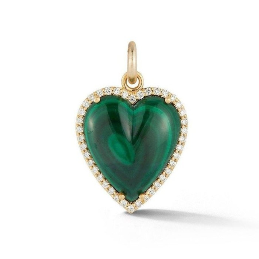 Jewelry STORROW | 14K Gold Diamond & Malachite Alana Large Heart Charm