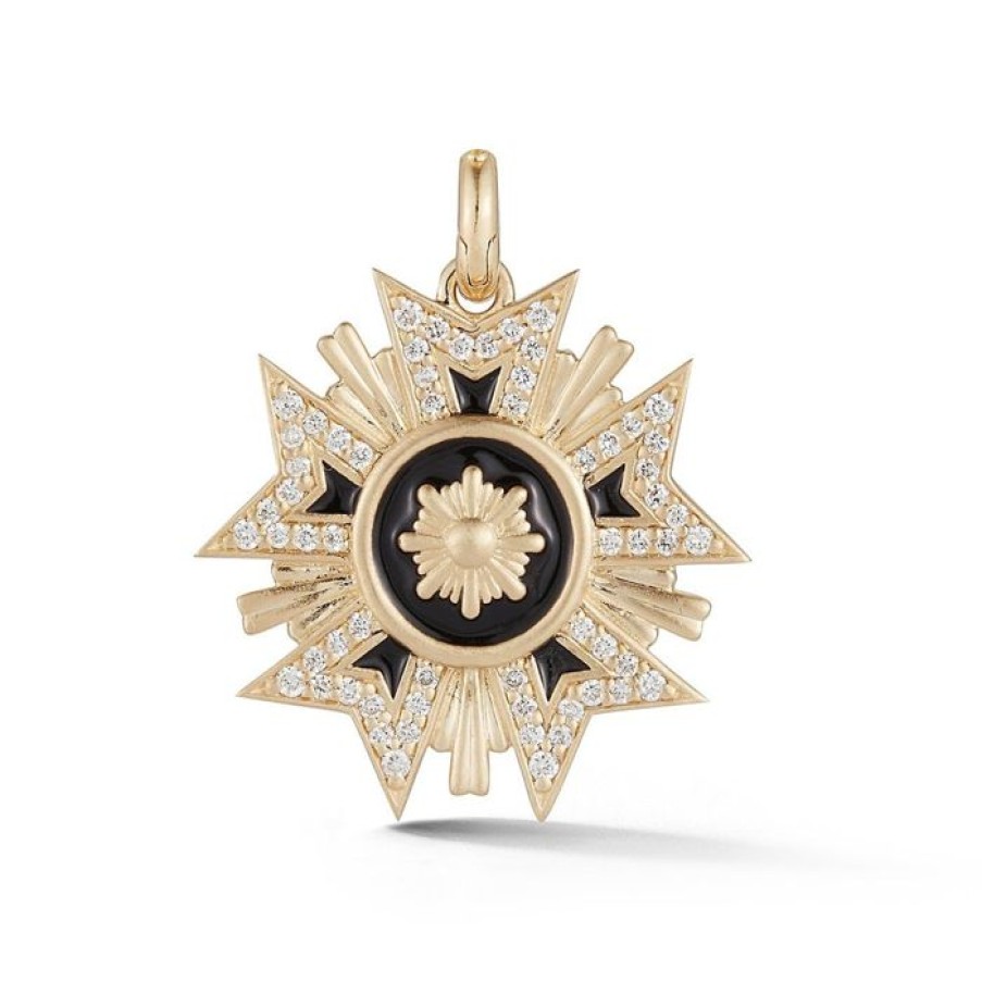 Jewelry STORROW | 14K Gold White Diamond & Black Enamel Florence Charm