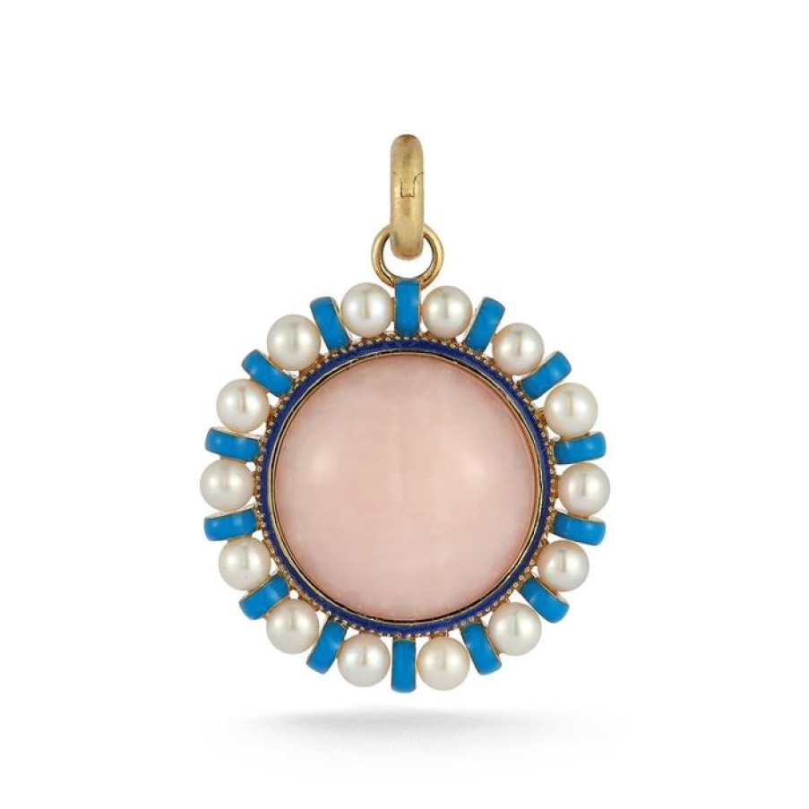 Jewelry STORROW | 14K Gold Pink Opal Pearl & Blue Enamel Libby Charm