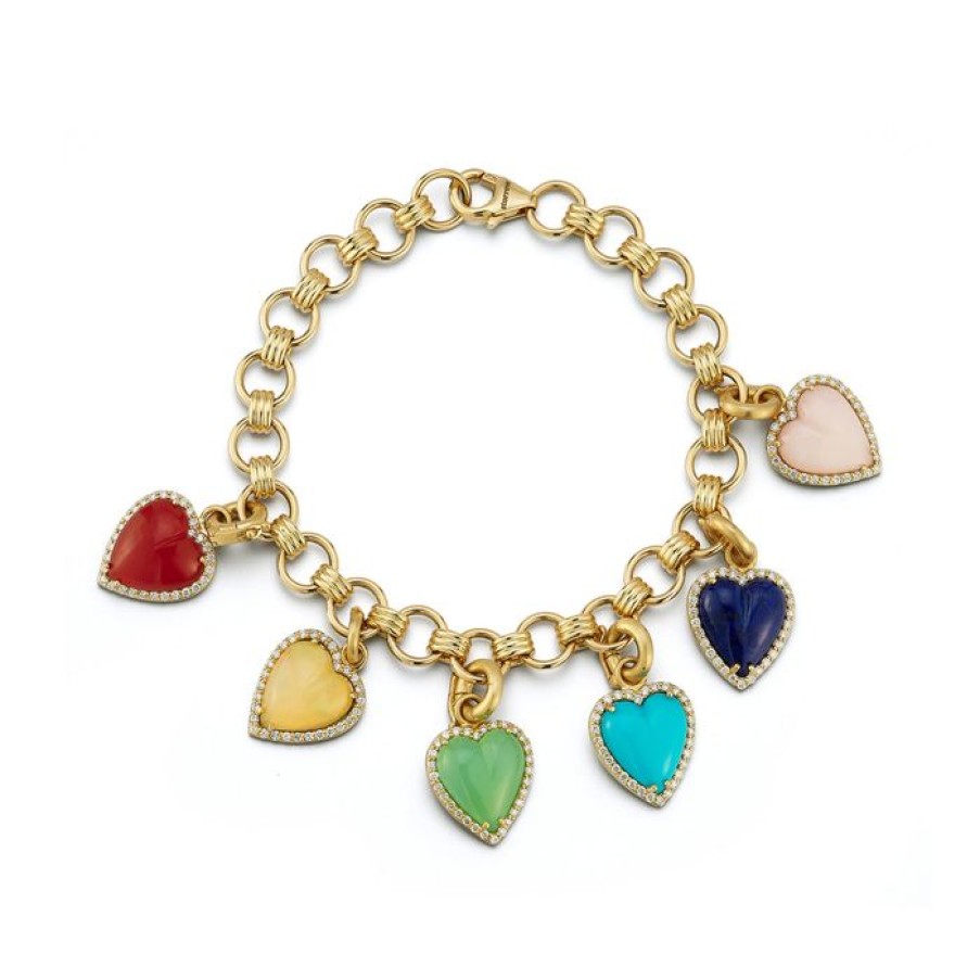 Jewelry STORROW | 14K Rainbow Alana Heart Multi-Charm Bracelet