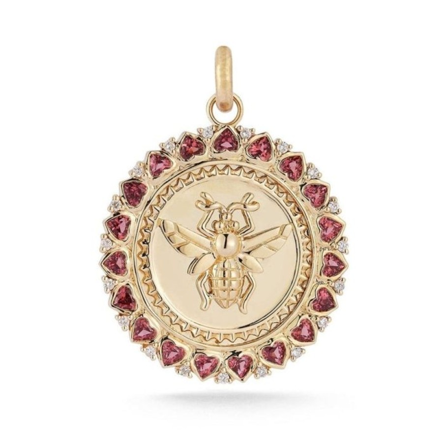 Jewelry STORROW | 14K Gold Pink Garnet Heart & Diamond Matilda Medallion