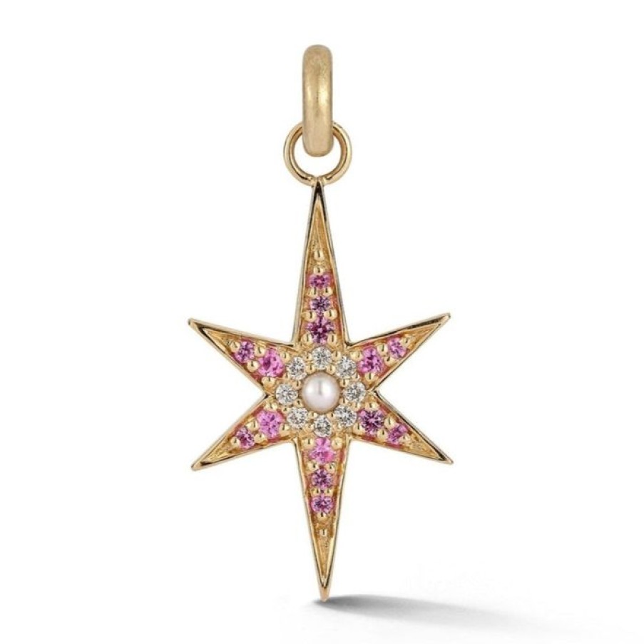 Jewelry STORROW | 14K Gold Pink Sapphire Pearl & Diamond Large Stella Charm