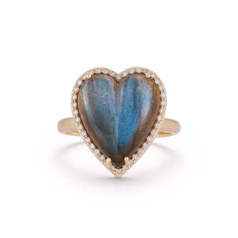 Jewelry STORROW | 14K Gold Diamond & Labradorite Alana Large Heart Ring