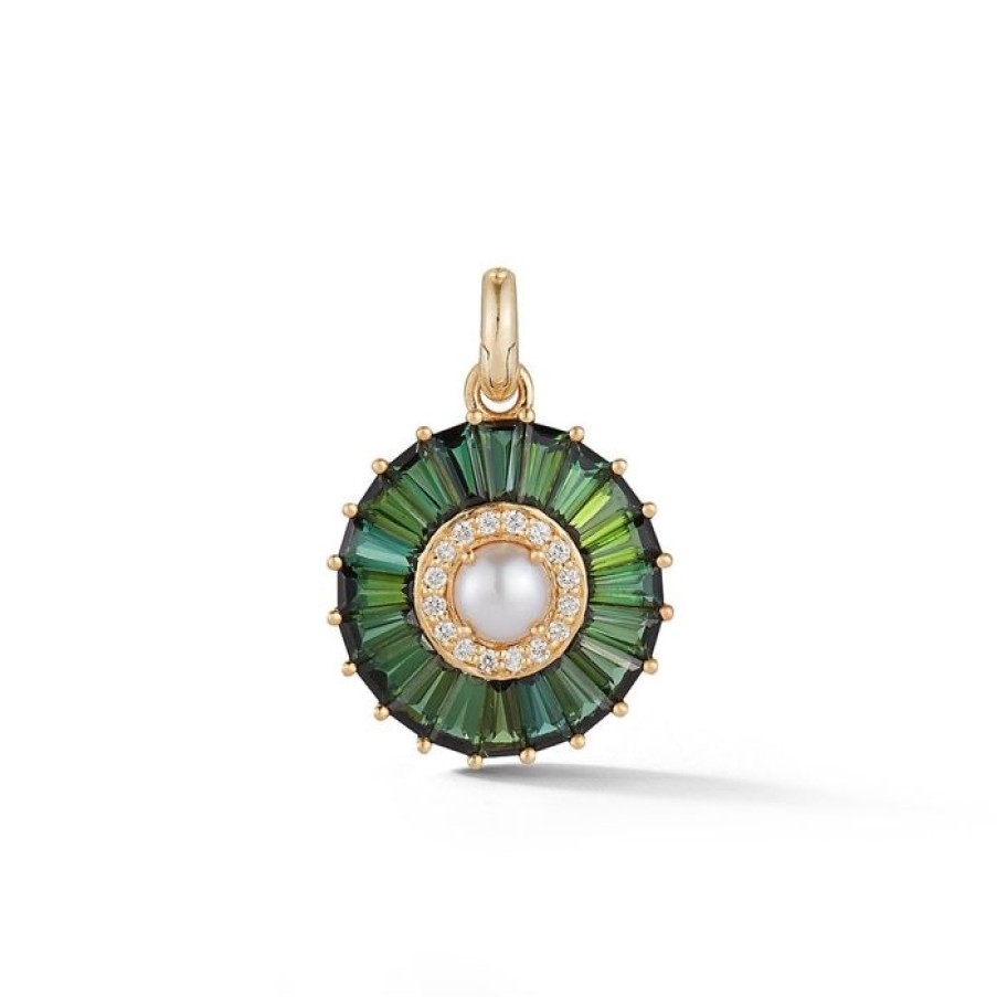 Jewelry STORROW | 14K Gold Green Tourmaline Diamond & Pearl Emily Charm