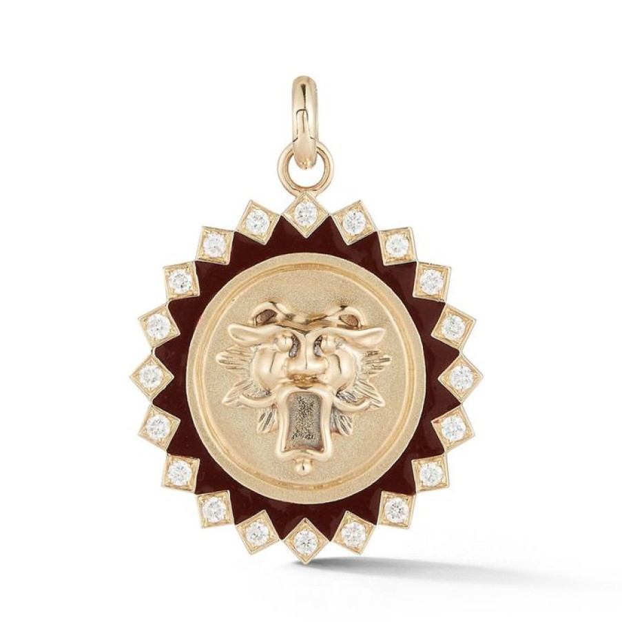 Jewelry STORROW | 14K Gold Diamond & Red Enamel Guardian Lion Mabel Medallion