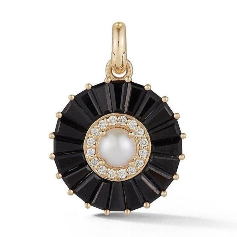 Jewelry STORROW | 14K Gold Black Onyx Diamond & Pearl Emily Large Charm