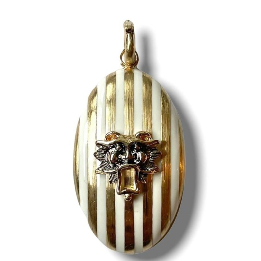 Jewelry STORROW | 14K Gold & White Enamel Guardian Lion Lynn Locket