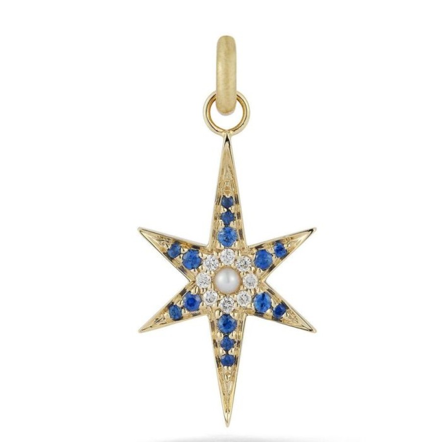 Jewelry STORROW | 14K Gold Blue Sapphire Pearl & Diamond Large Stella Charm