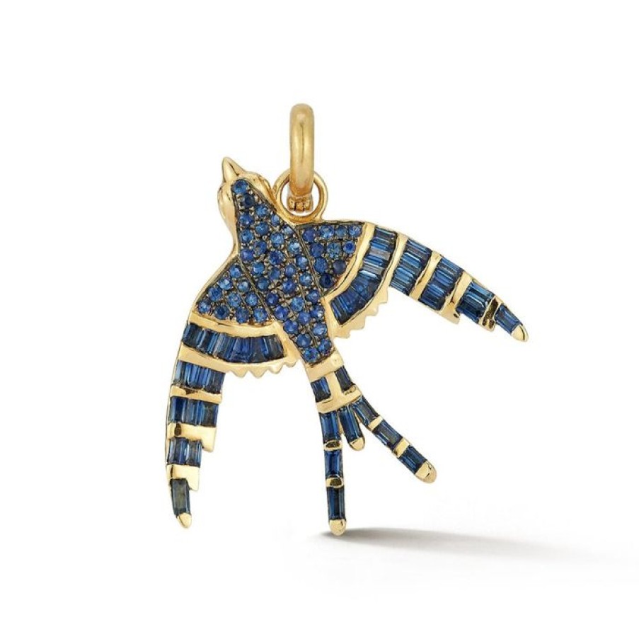 Jewelry STORROW | 14K Gold & Blue Sapphire Evelyn Bird Charm