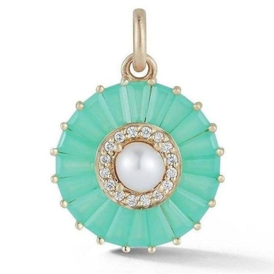 Jewelry STORROW | 14K Gold Chrysoprase Diamond & Pearl Emily Large Charm