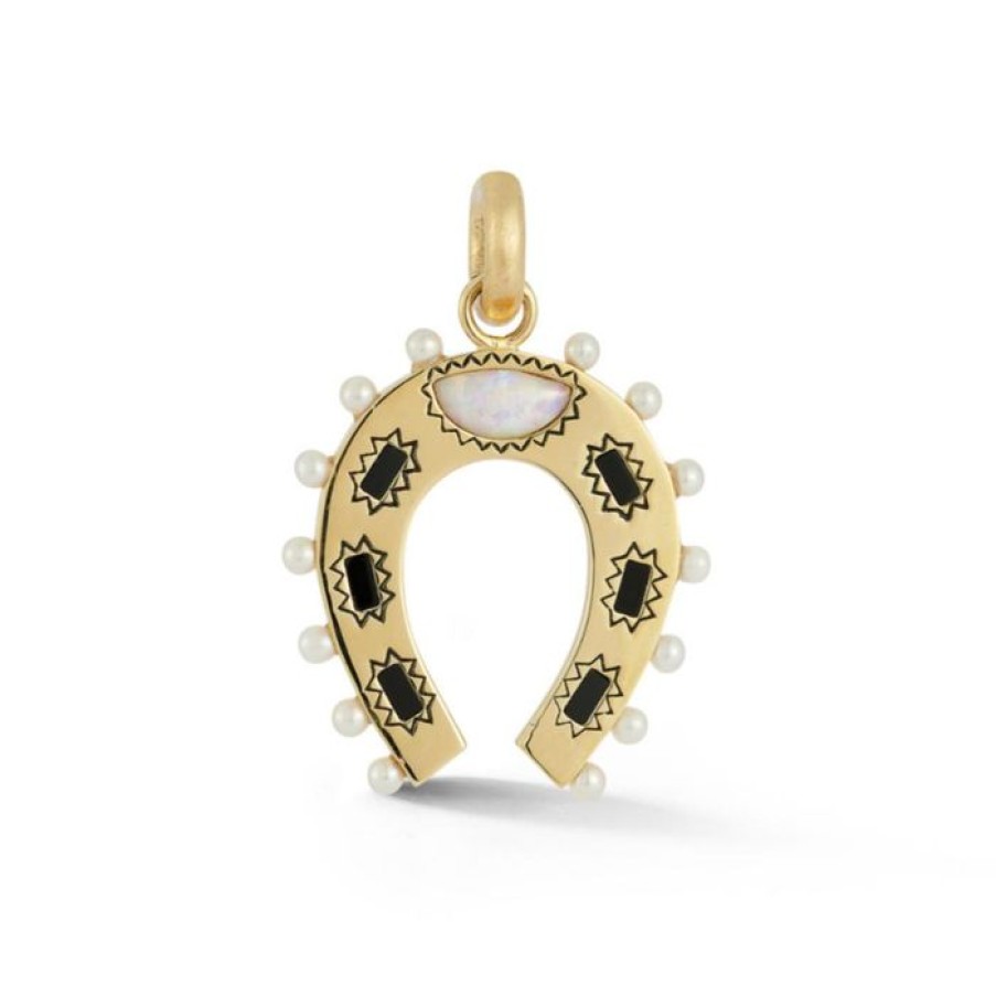 Jewelry STORROW | 14K Gold Onyx Opal & Pearl Holly Horseshoe Charm