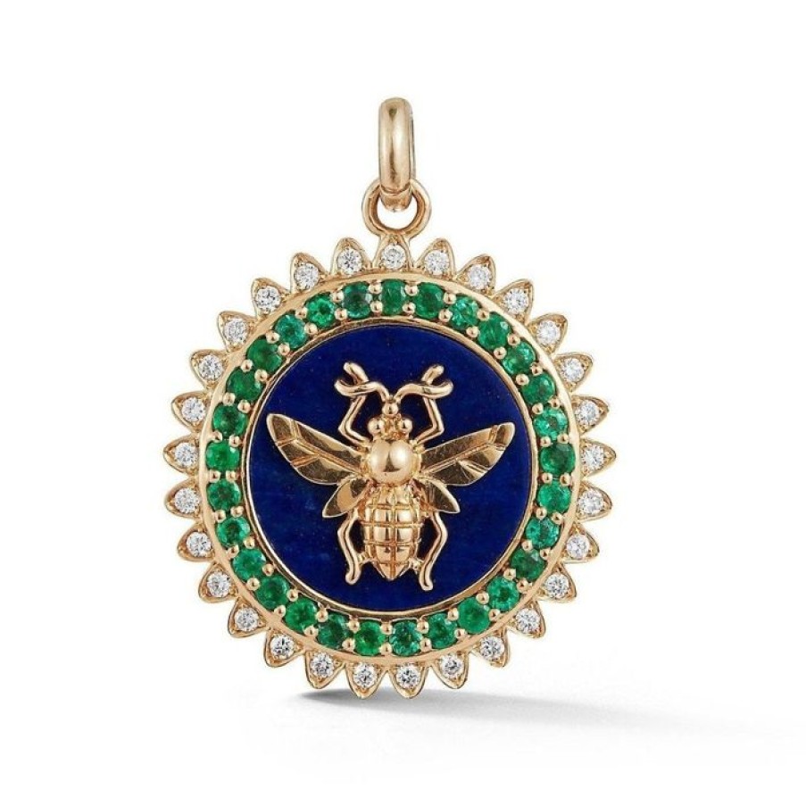 Jewelry STORROW | 14K Gold Lapis Emerald Diamond Minnie Bee Medallion