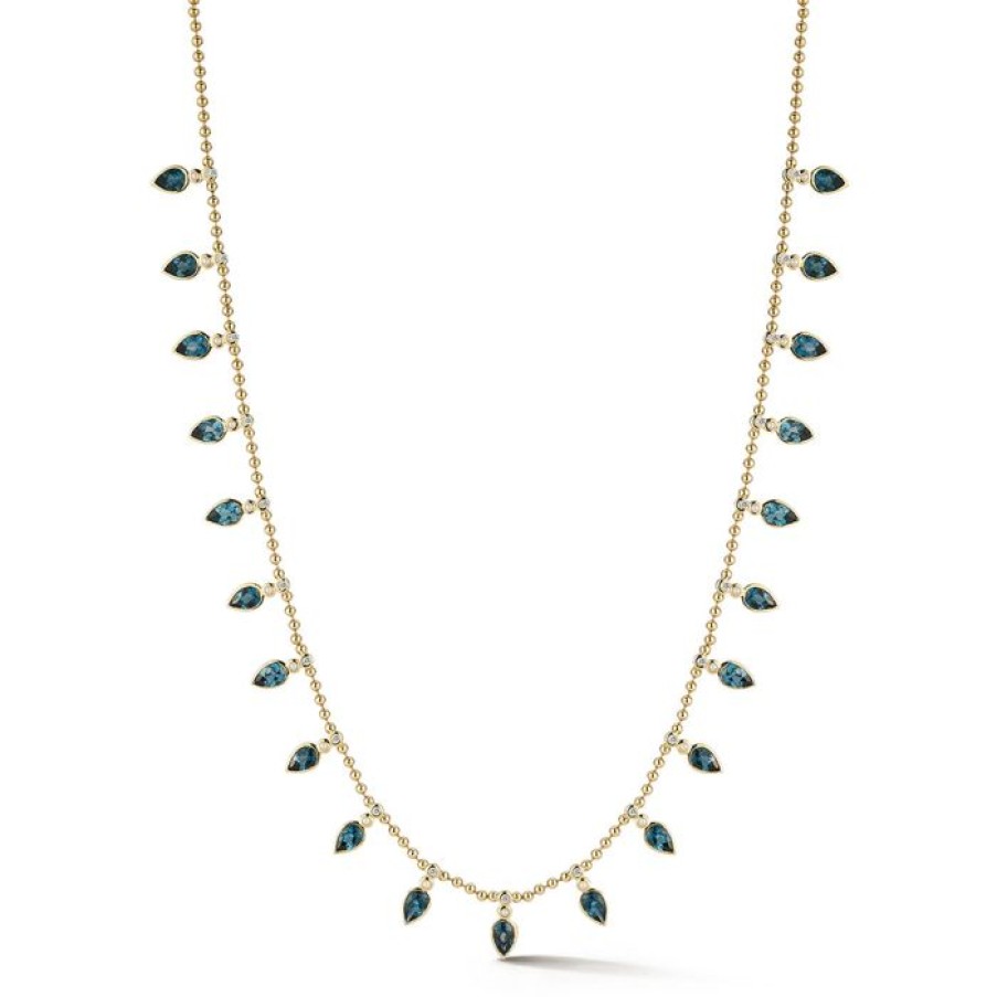 Jewelry STORROW | 14K Gold Diamond & Blue Topaz 16" 2Mm Beaded Ball Emma Necklace