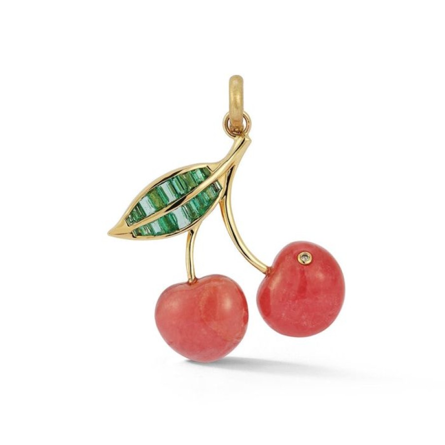 Jewelry STORROW | 14K Gold Emerald & Rhodochrosite Sweet Cherry Charm