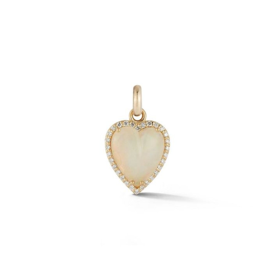 Jewelry STORROW | 14K Gold Diamond & White Opal Alana Heart Charm