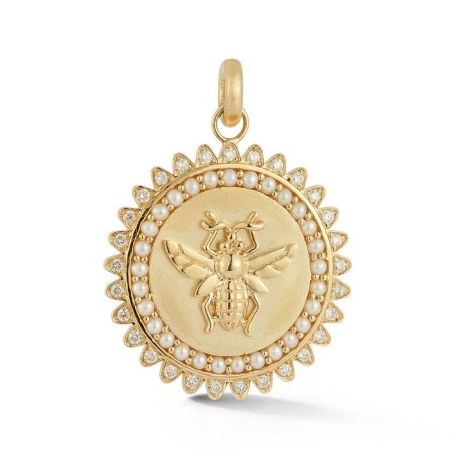 Jewelry STORROW | 14K Gold Pearl & Diamond Minnie Bee Medallion