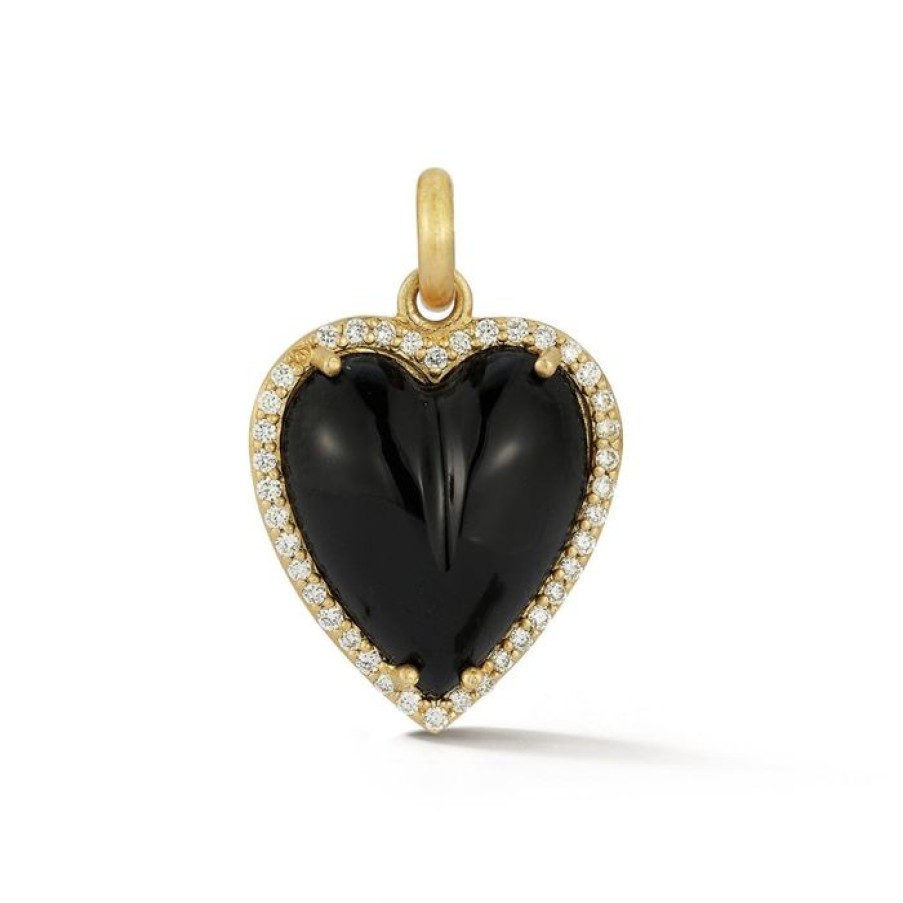 Jewelry STORROW | 14K Gold Diamond & Onyx Alana Large Heart Charm