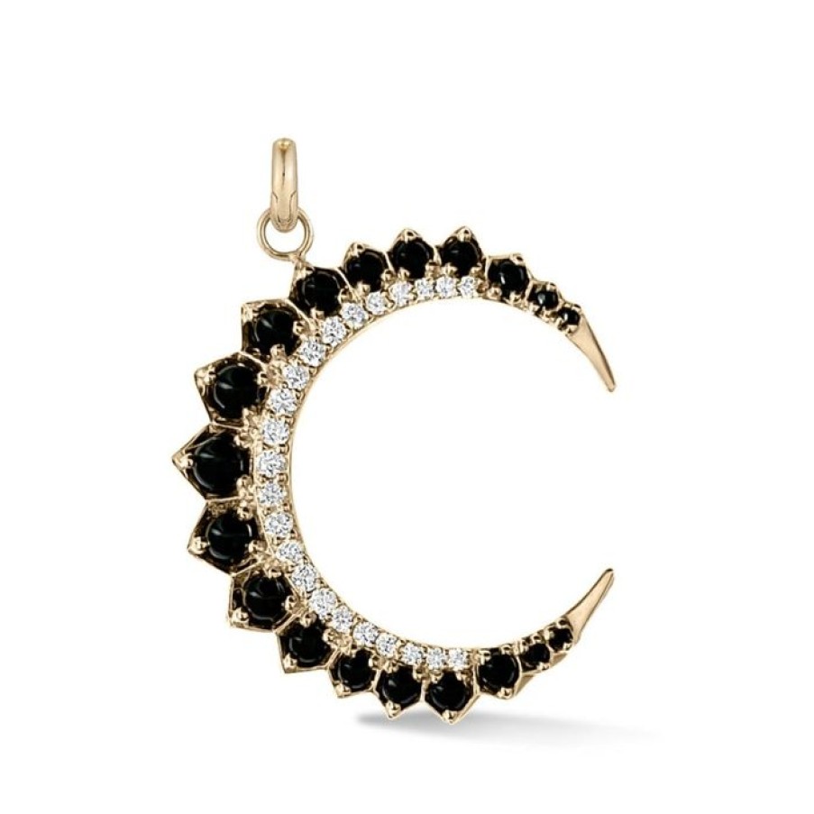 Jewelry STORROW | 14K Gold Diamond & Black Onyx Crescent Moon Estelle Charm