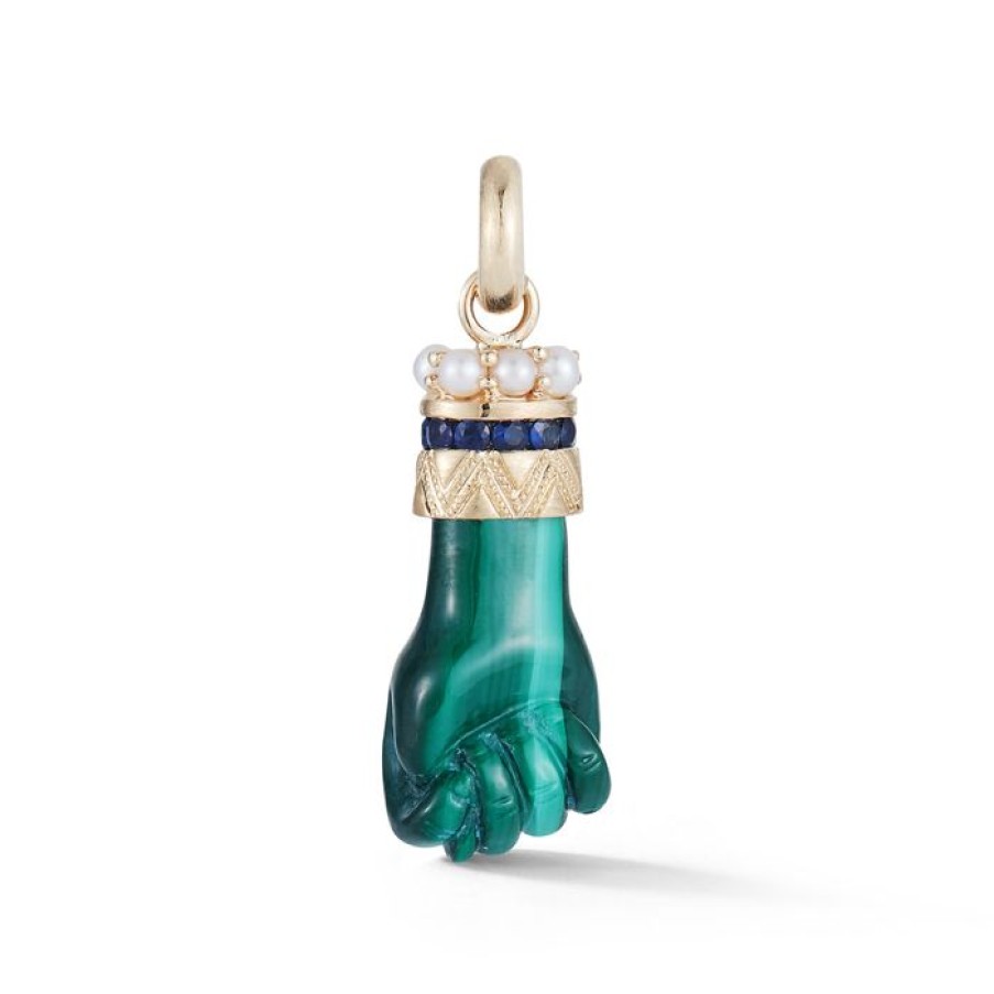 Jewelry STORROW | 14K Gold Malachite Blue Sapphire & Pearl Figa Flossie Charm