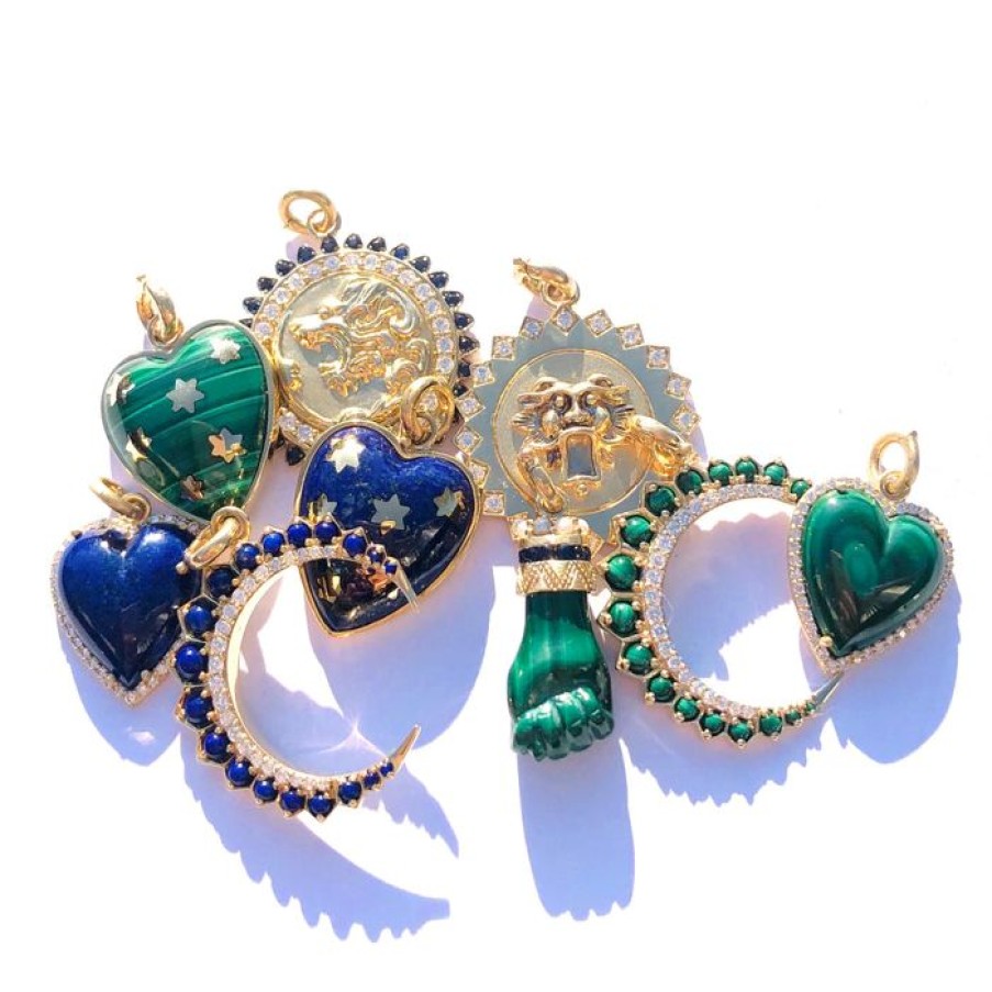 Jewelry STORROW | 14K Gold Malachite Blue Sapphire & Pearl Figa Flossie Charm