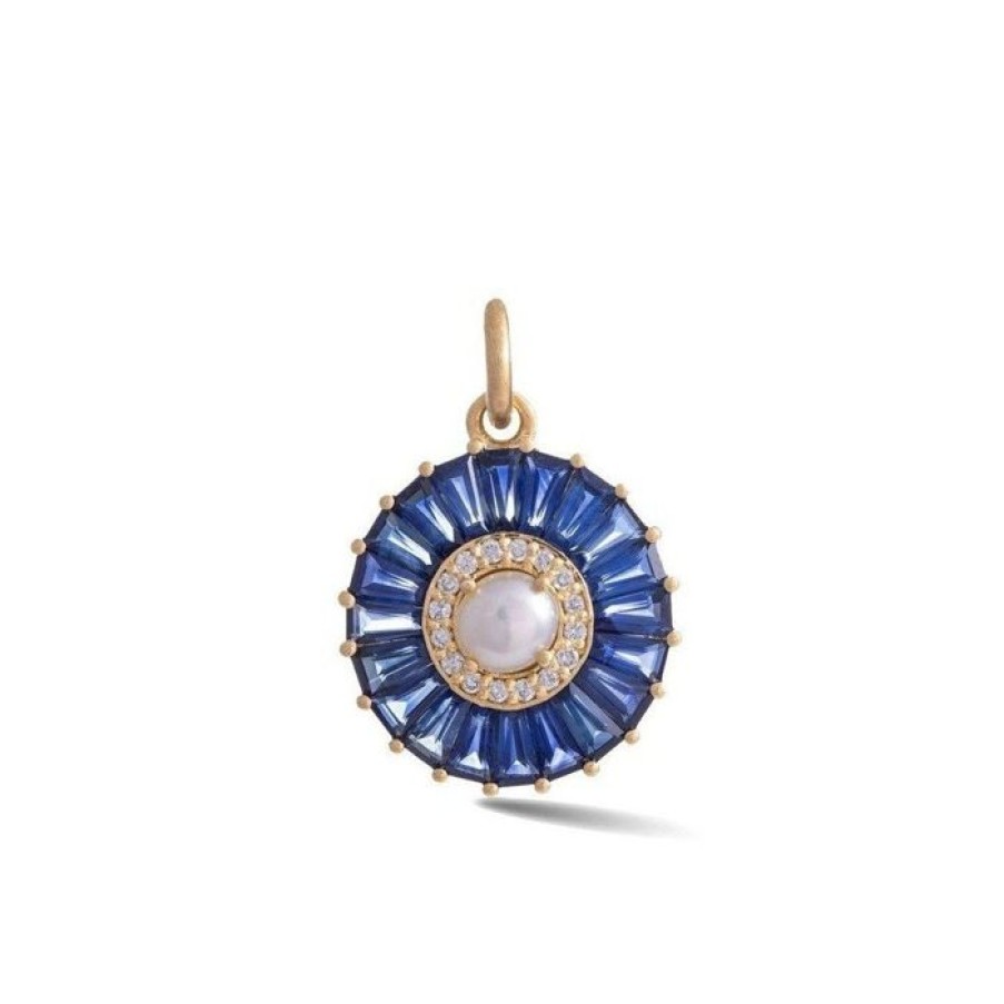 Jewelry STORROW | 14K Gold Blue Sapphire Diamond & Pearl Emily Charm