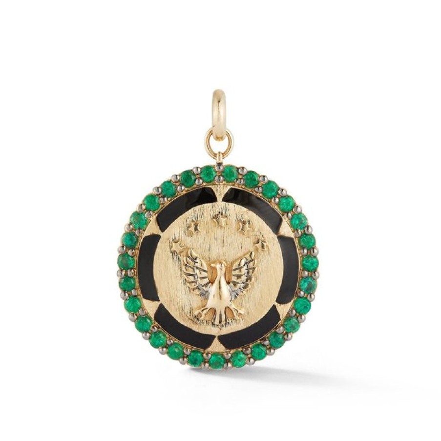 Jewelry STORROW | 14K Gold Emerald Enamel Eagle Martha Medallion