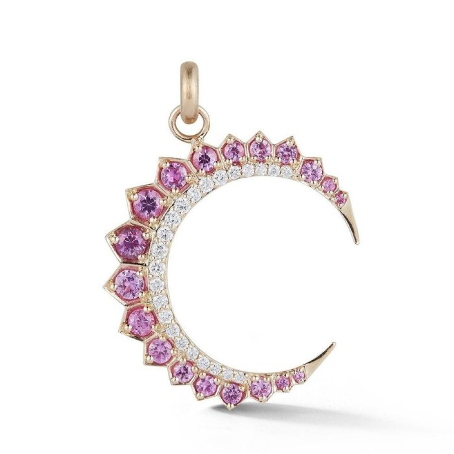 Jewelry STORROW | 14K Gold Diamond & Pink Sapphire Crescent Moon Estelle Charm