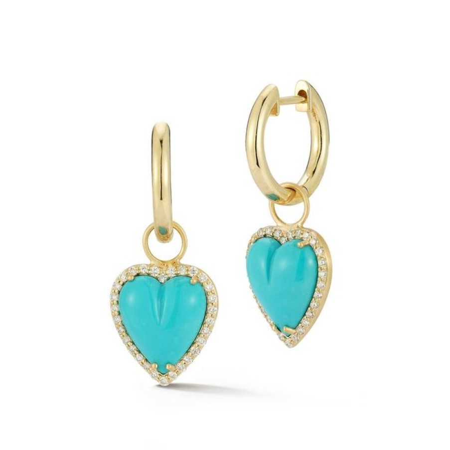 Jewelry STORROW | 14K Gold & Turquoise Alana Diamond Heart Huggie Earrings