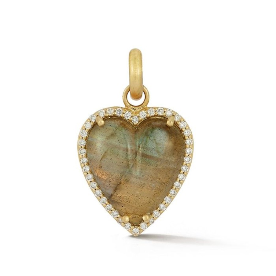 Jewelry STORROW | 14K Gold Diamond & Labadorite Alana Large Heart Charm