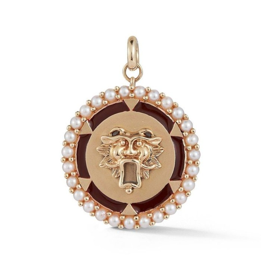 Jewelry STORROW | 14K Gold Pearl & Red Enamel Guardian Lion Maude Medallion