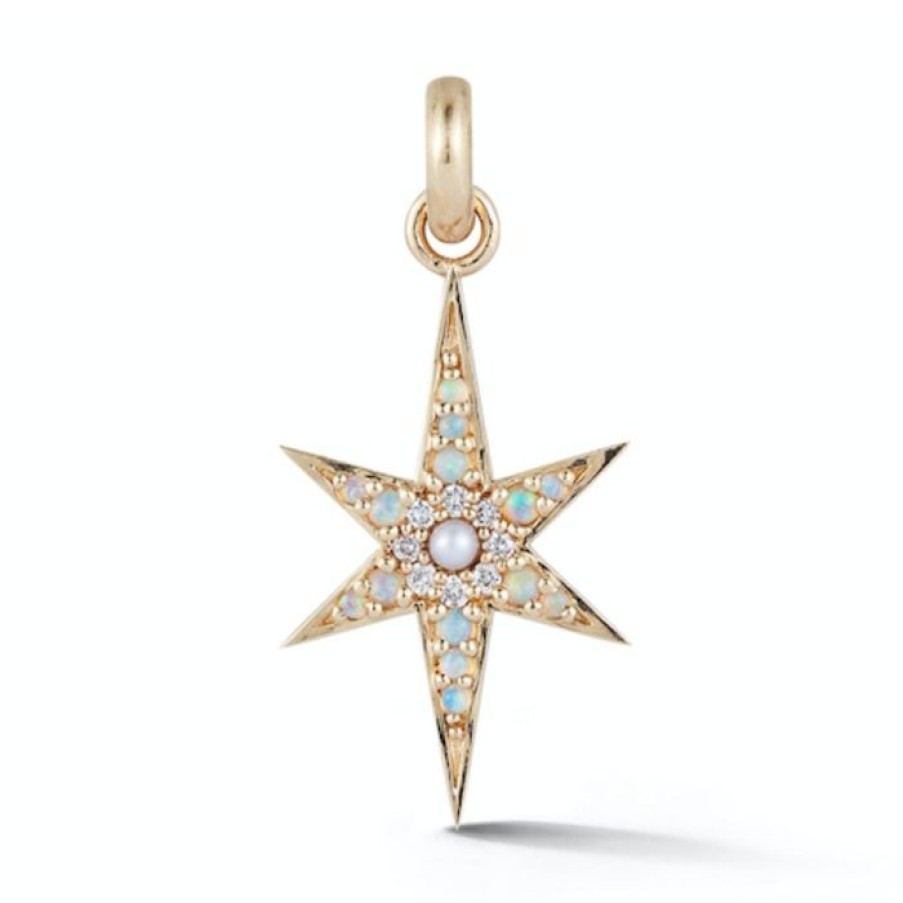 Jewelry STORROW | 14K Gold Opal Pearl & Diamond Large Stella Charm