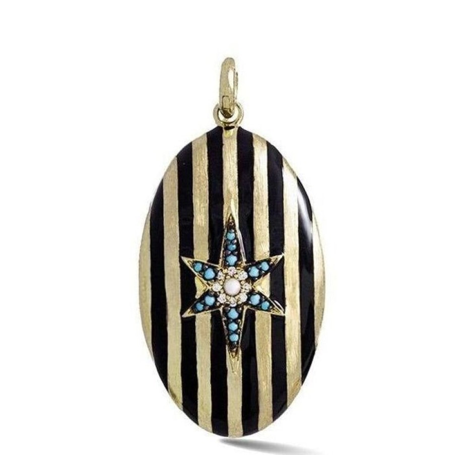 Jewelry STORROW | 14K Gold Turquoise Gemstone & Black Enamel Lillian Locket