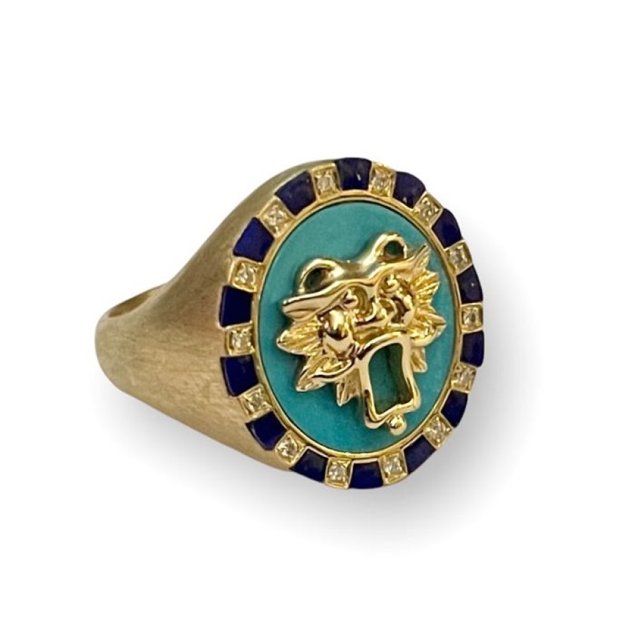 Jewelry STORROW | 14K Gold Lapis Turquoise Lottie Lion Ring