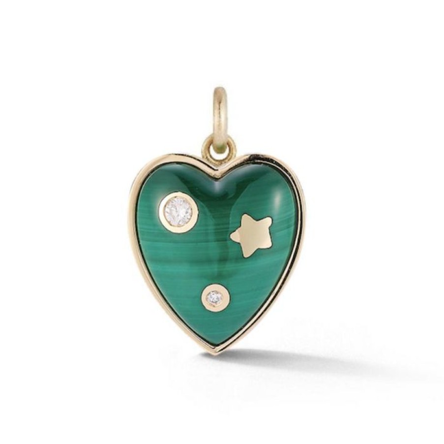 Jewelry STORROW | 14K Gold & Malachite Anne Diamond Heart Charm