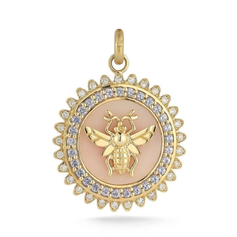 Jewelry STORROW | 14K Gold Pink Opal Tanzanite Diamond Minnie Bee Medallion