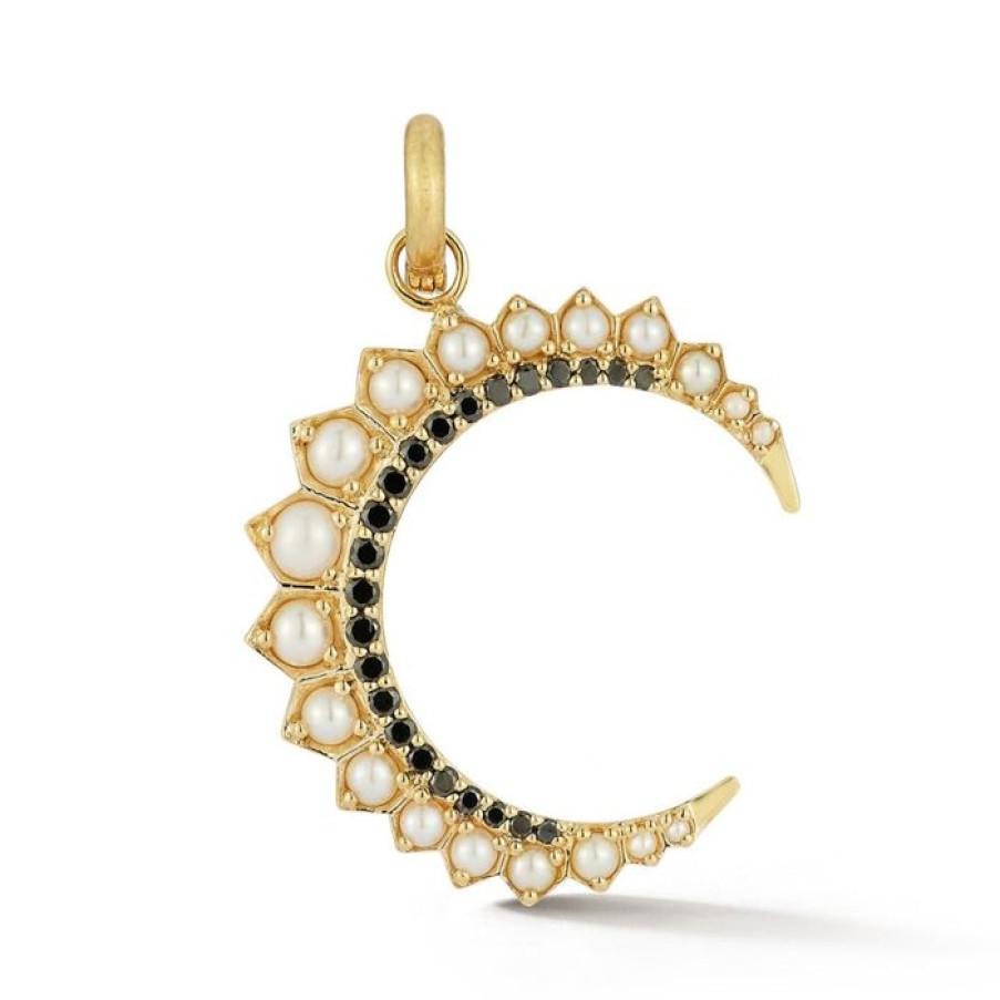 Jewelry STORROW | 14K Black Diamond & Pearl Crescent Moon Estelle Charm