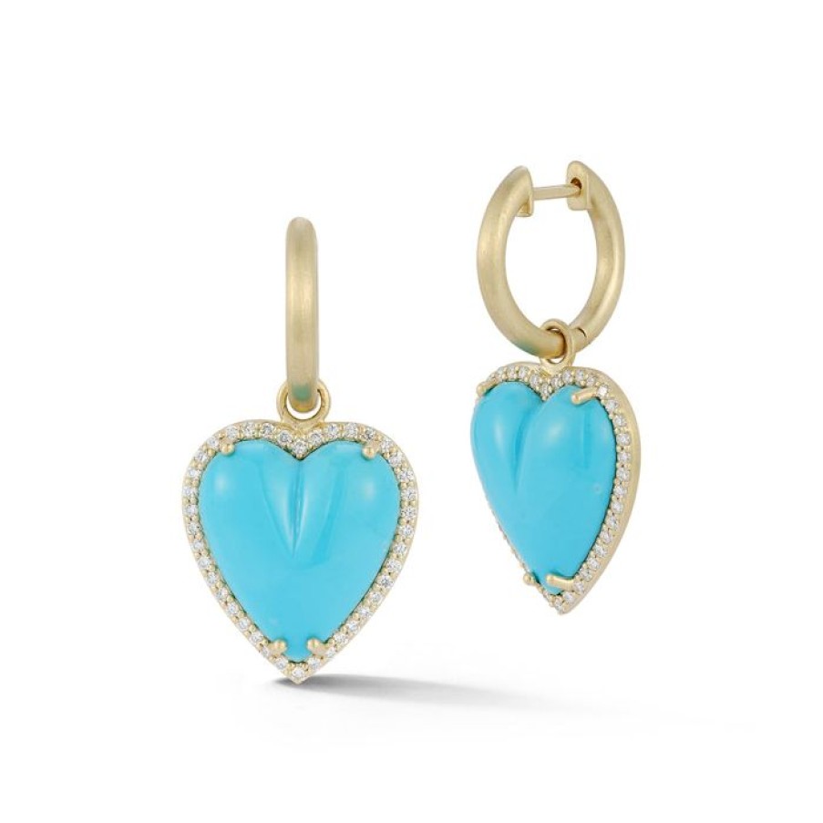 Jewelry STORROW | 14K Gold & Turquoise Alana Large Diamond Heart Huggie Earrings