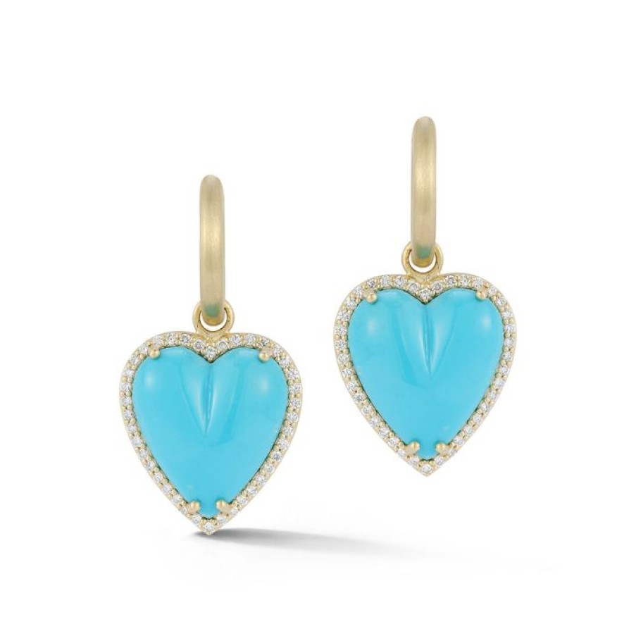 Jewelry STORROW | 14K Gold & Turquoise Alana Large Diamond Heart Huggie Earrings