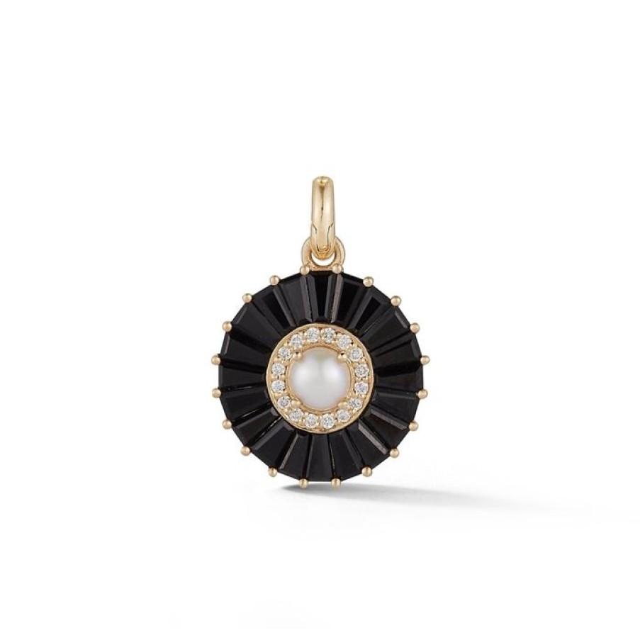 Jewelry STORROW | 14K Gold Onyx Diamond & Pearl Emily Charm