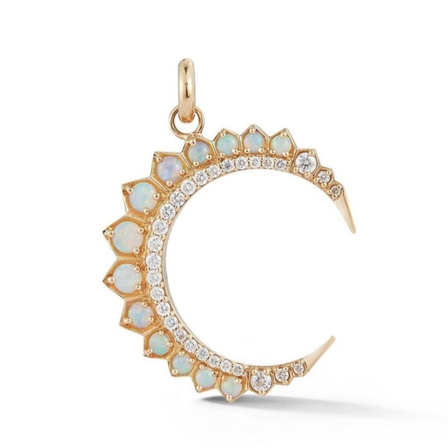 Jewelry STORROW | 14K Gold Diamond & Opal Crescent Moon Estelle Charm