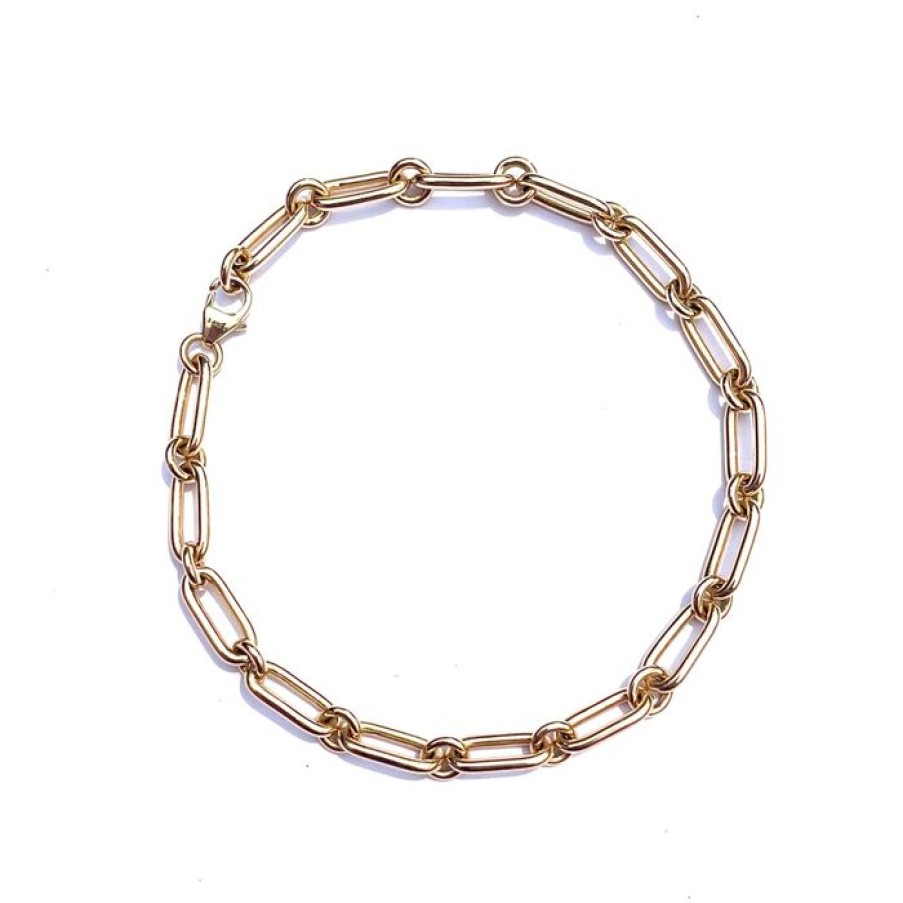 Jewelry STORROW | 14K Gold Heavy Alternating Elongated Link 7.5" Oscar Chain Bracelet