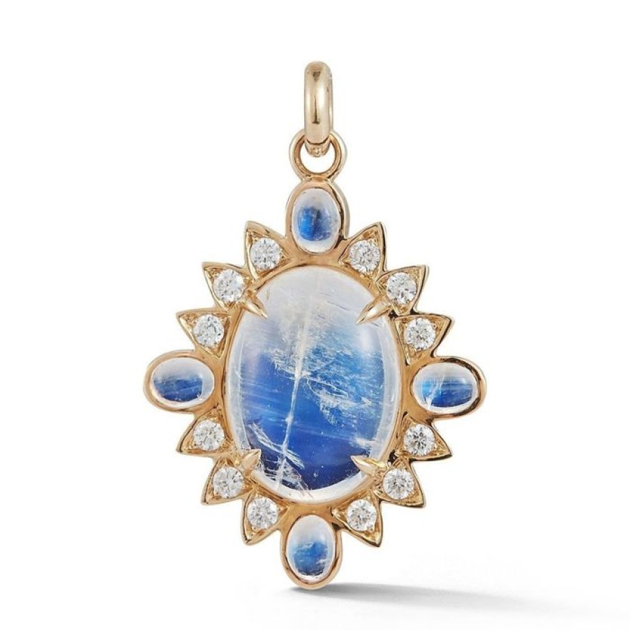 Jewelry STORROW | 14K Gold Rainbow Moonstone & Diamond Nora Charm