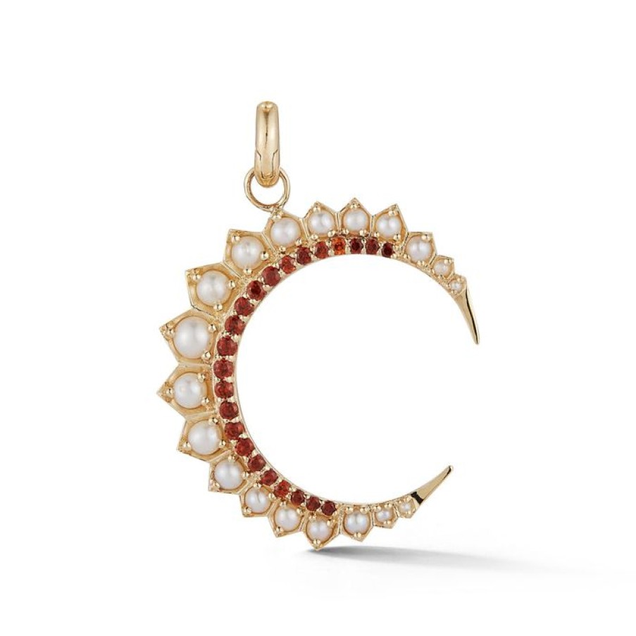 Jewelry STORROW | 14K Gold Garnet & Pearl Crescent Moon Estelle Charm