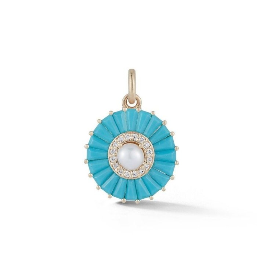 Jewelry STORROW | 14K Gold Turquoise Diamond & Pearl Emily Charm