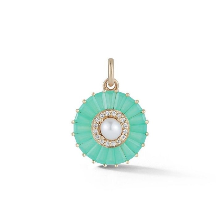 Jewelry STORROW | 14K Gold Chrysoprase Diamond & Pearl Emily Charm