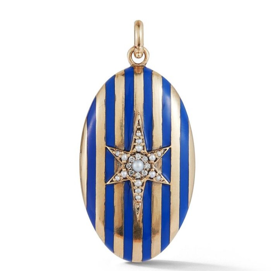 Jewelry STORROW | 14K Gold Gemstone & Blue Enamel Lillian Locket